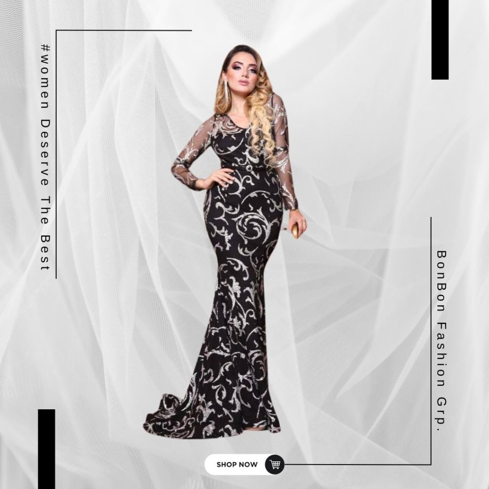 Ethereal Glamour Women's Party Gown | Black & Gold Embroidery Dress